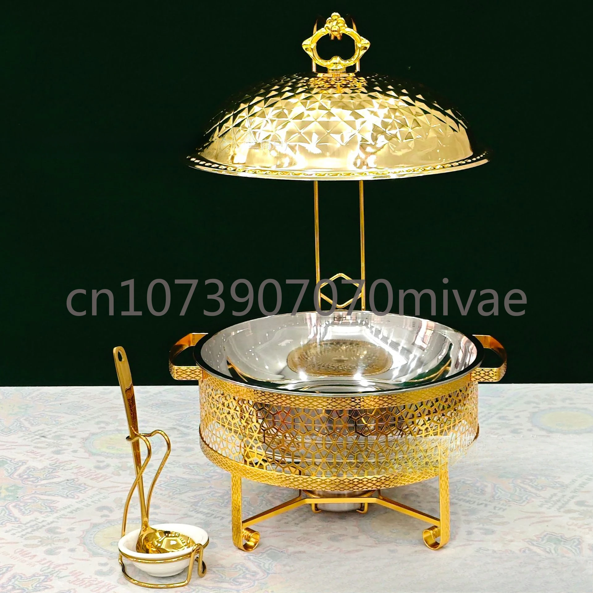 Fogão de álcool em aço inoxidável, buffet de hotel, luxo, ouro, isolamento térmico, alça única