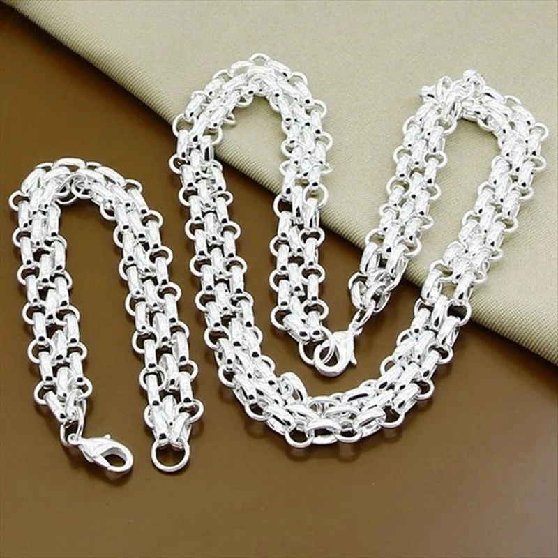 

Andara 925 Sterling Silver Interlock Chain Necklace Bracelet Set for Women Man Wedding Engagement Party Jewelry Gifts