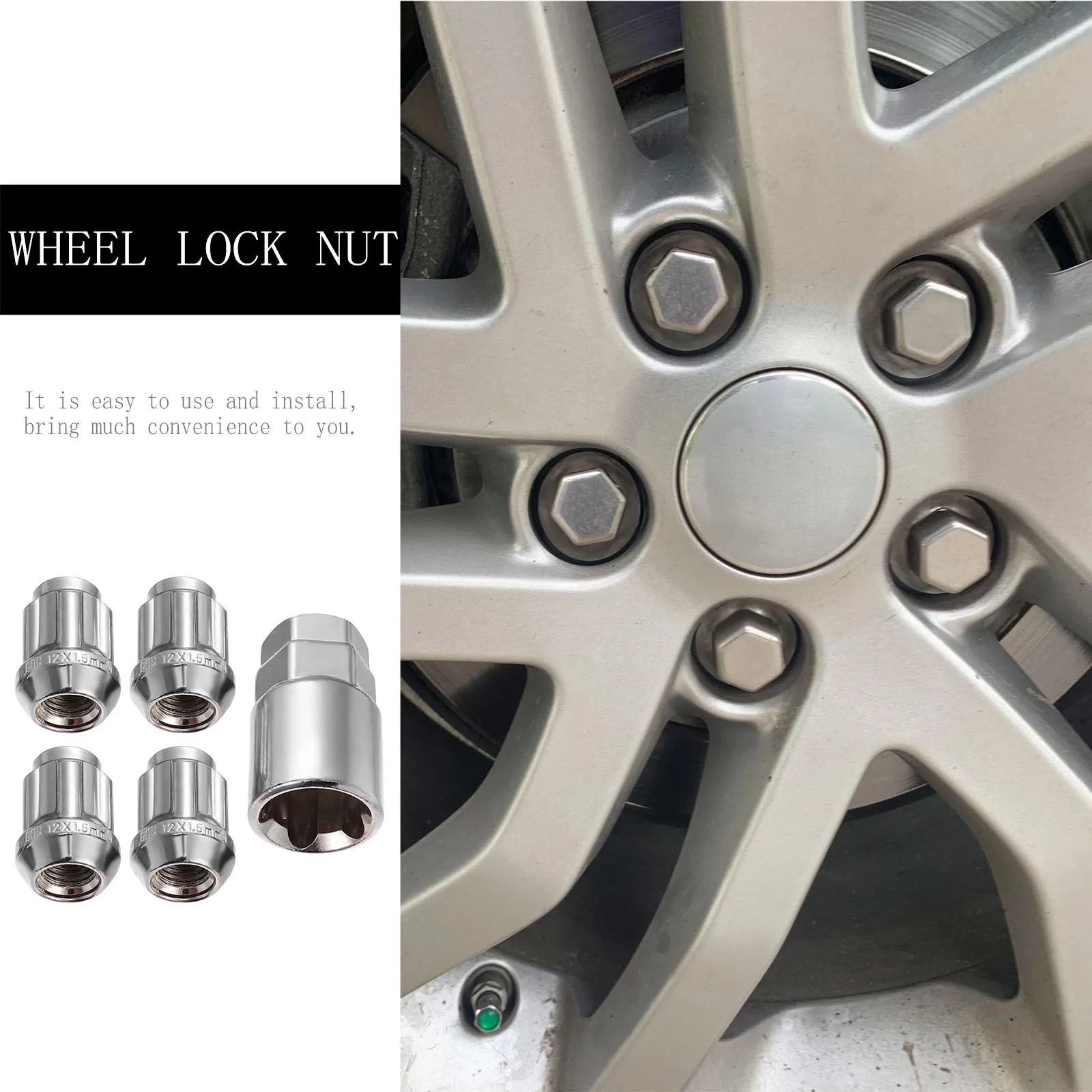 

4pcs Anti Theft Nut M12x1.5 Carbon Steel Durable Wheel Lock Nut Car Parts Rim Bolt Rims Locking Suite Smooth Corrosion