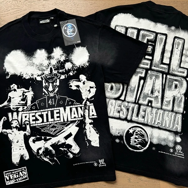 

Винтажная свободная мужская футболка с буквенным принтом Hell Star в стиле ретро High Street Sle ort Sve, круглая хлопковая футболка Ne