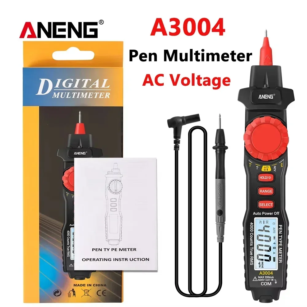 

ANENG A3004 Digital Pen type Multimeter AC/DC Current Voltage Test 4000 Counts NCV Capacitance Resistance Diode Ohm Tester Tools