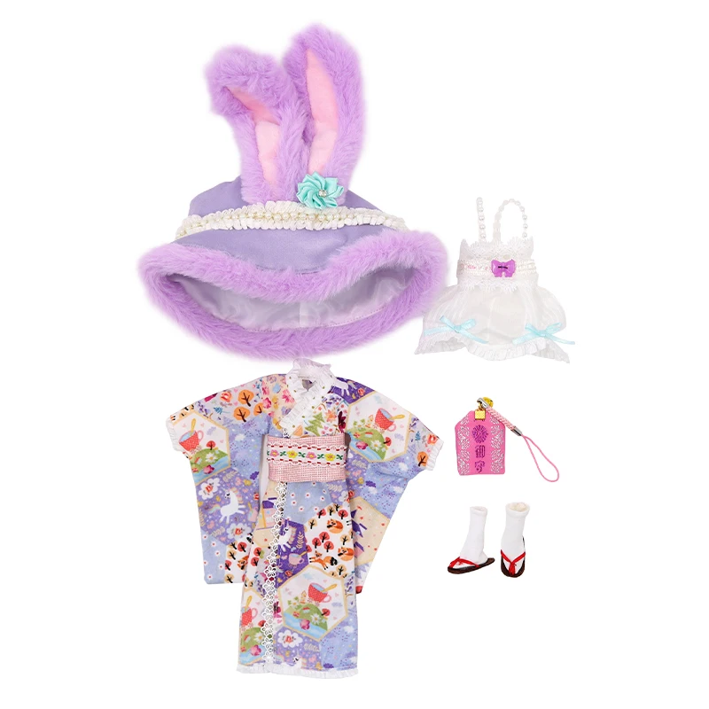 

DBS Blythe Little Ragdoll Clothes Purple Rabbit Pink Kimono Set ob24 Lijia 19 joint baby clothes Toy girl doll accessories