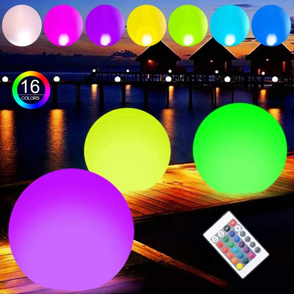 LED Floating Pool Light 16 Colors Pond Ball Lights Night Lamp Remote Swimming Pool Outdoor Lighting with Hook for Garden Decor