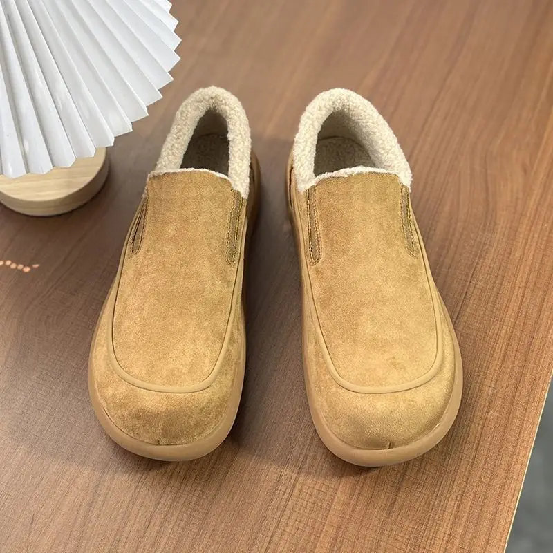 2026 Men Snow Boots Winter Slip on Loafers Fleece Lined Warm Casual Shoes Fashion Comfortable Non Slip Cotton Padded Footwear