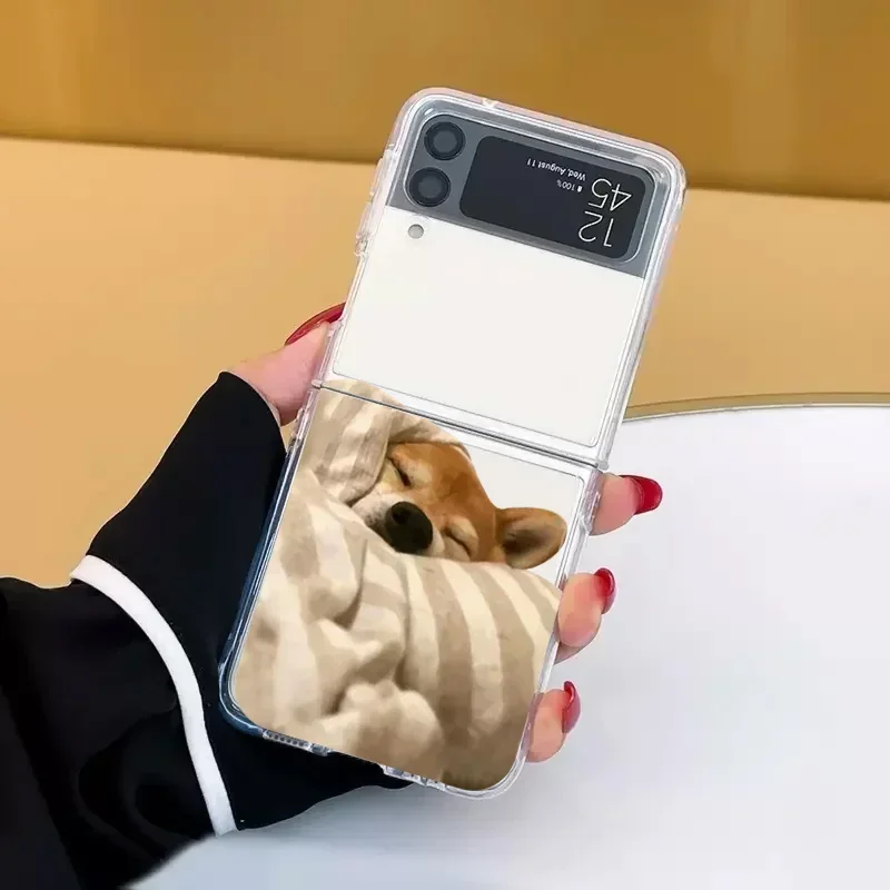 Funny Cartoon Dog Cat Transaprent Phone Case for Samsung Galaxy Z Flip 6 ZFlip 5 ZFlip 7 Clear Cover for Samsung ZFlip 4 3 Shell