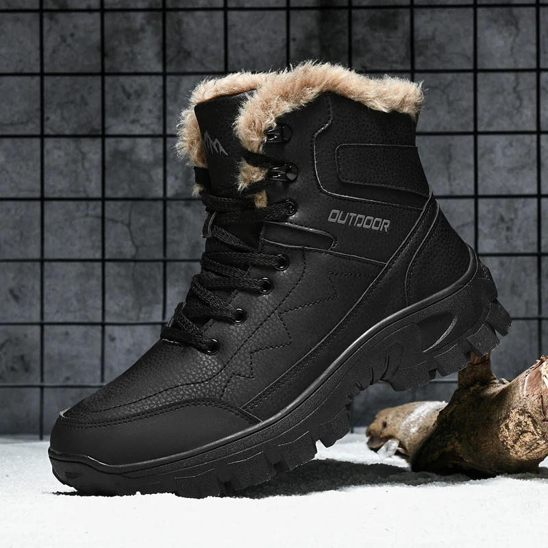 Nuevas botas de nieve de invierno para hombre, zapatillas de deporte de cuero impermeables con cordones, Botas de senderismo informales de alta calidad para hombre, botas de trabajo cálidas para exteriores