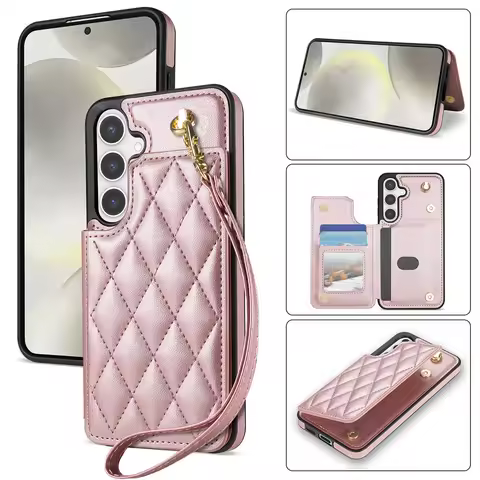 Hand Strap Credit Cards Wallet Phone Case For Samsung Galaxy S24 Ultra S23 Plus S22 S21 S24FE A15 A16 A13 A14 A54 A53 Cover
