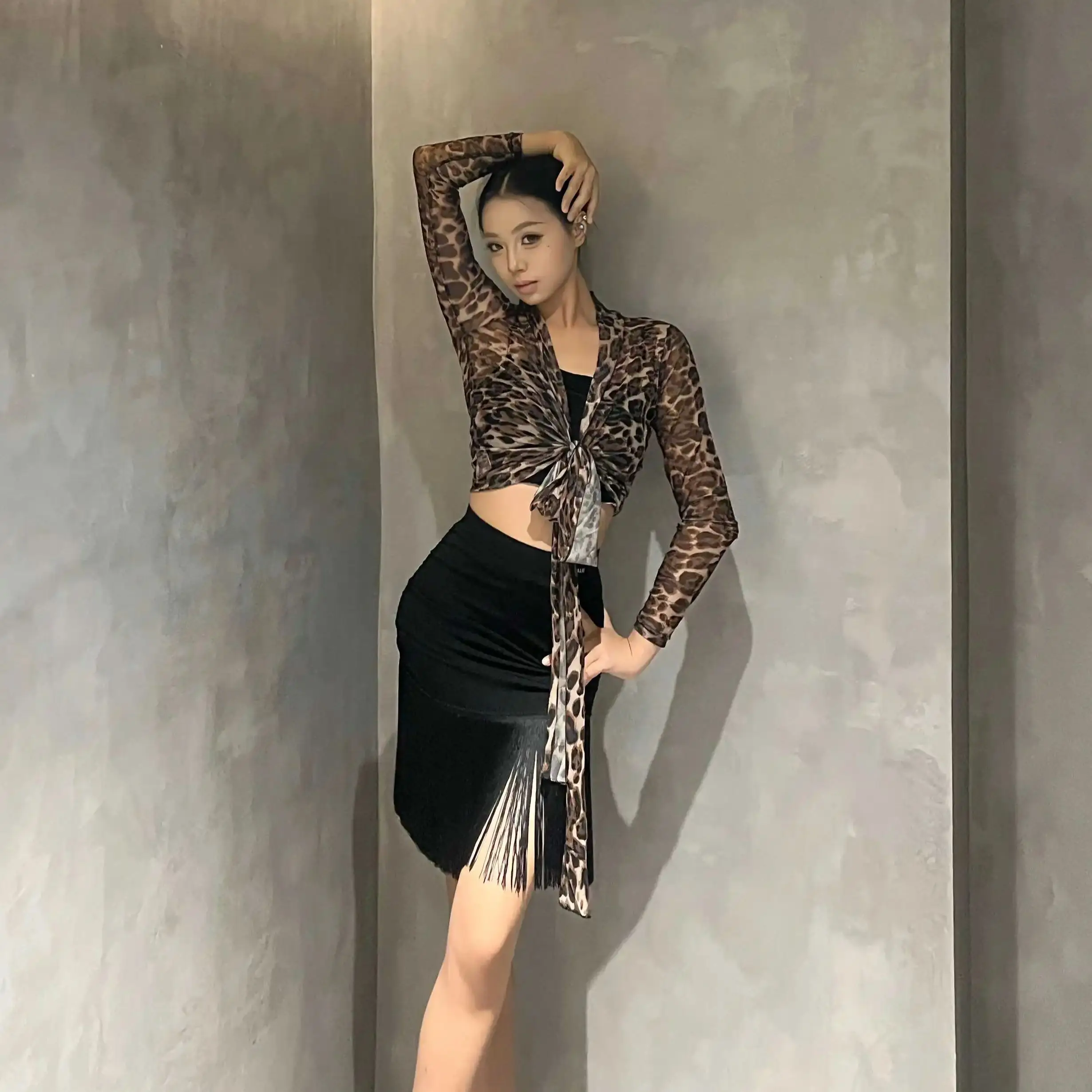 Vrouwelijke Luipaard Print Top Kwasten Rokken Pak Latin Dans Jurk Prestaties Kostuums Vrouwen Samba Danstraining Kleding DN22116