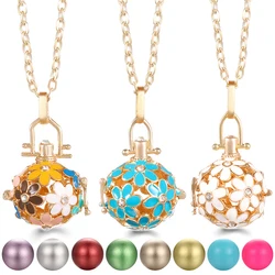 Mexico Chime Double Color Flower Pendant Essential Oil Diffuser Lockets Warm Light Ball Pregnant Woman Caller Necklace Jewelry