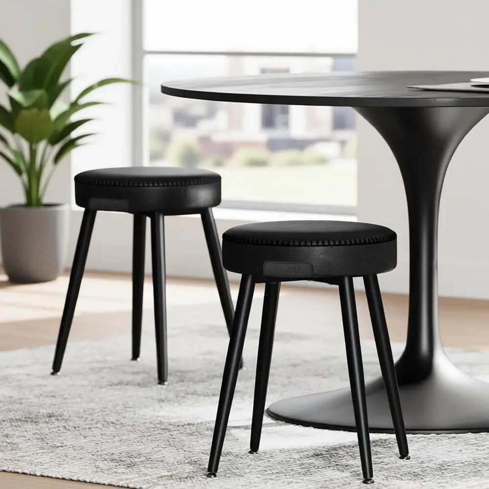 

Upholstered Dining Chairs Set of 2, 19-Inch Synthetic Leather Stools, Modern Style, Easy Assembly, Black
