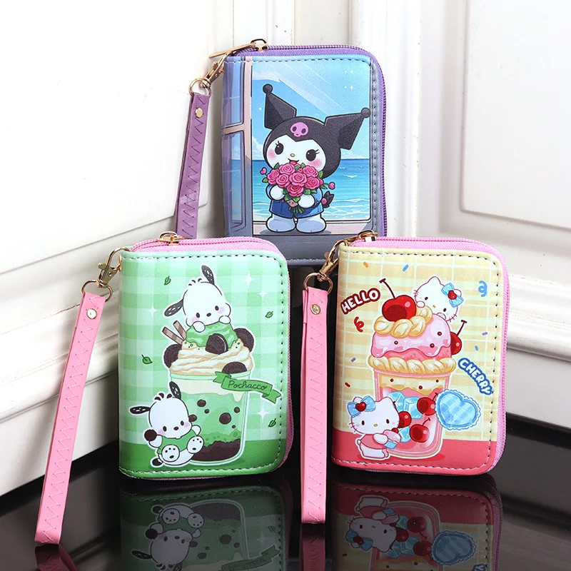 Bonito dos desenhos animados hellos kittys kuromis bolsa com slot para cartão grande capacidade multi-cartão moeda bolsa feminina presente das crianças