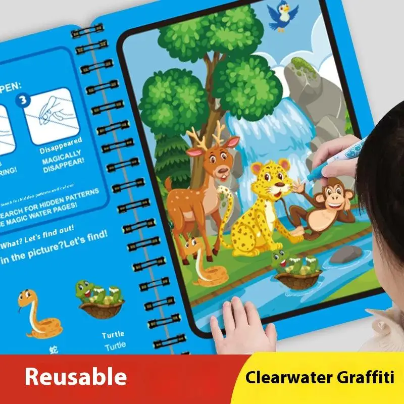 

1 Book+1 Pen Reusable Coloring Book Water Painting Book Sensory Early Education Puzzle Drawing Toys