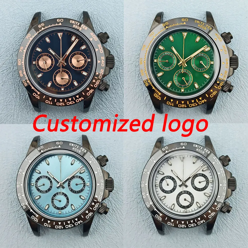 

39.5mm 10bar Waterproof VK63 Movement Quartz Watch 316L Stainless steel sapphire Glass Green luminous hands dial Custom logo