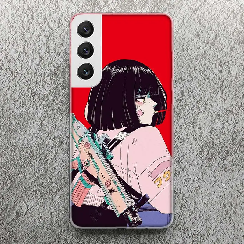 Japanischer Stil Anime Girl Print Soft Case für Samsung Galaxy S25 S24 S23 S22 Ultra S21 Plus S20 FE Handyhülle S10 + Muster Cov