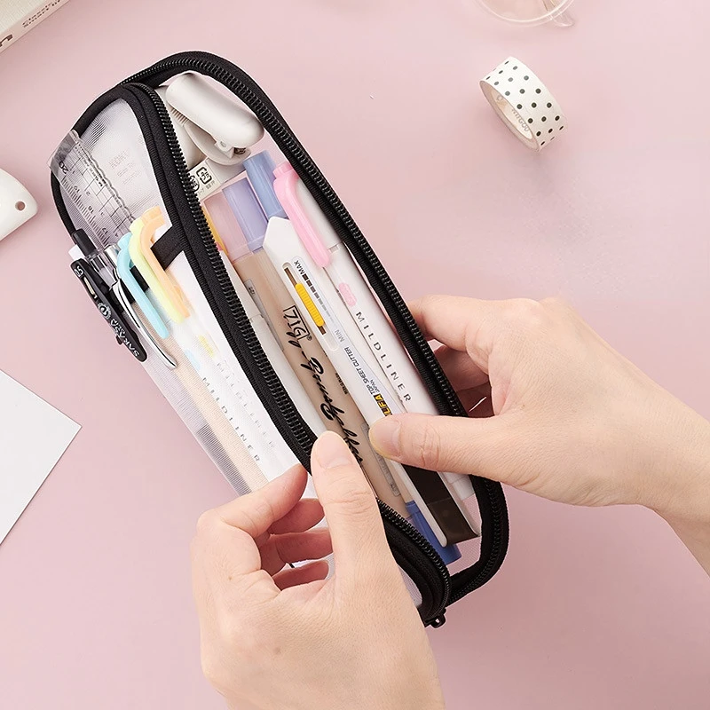 Korean Fashion Transparent Pencil Case Pouches Simple Macaroon Large Capacity Pencil Bag Stationery Organizer Pencilcase Holder