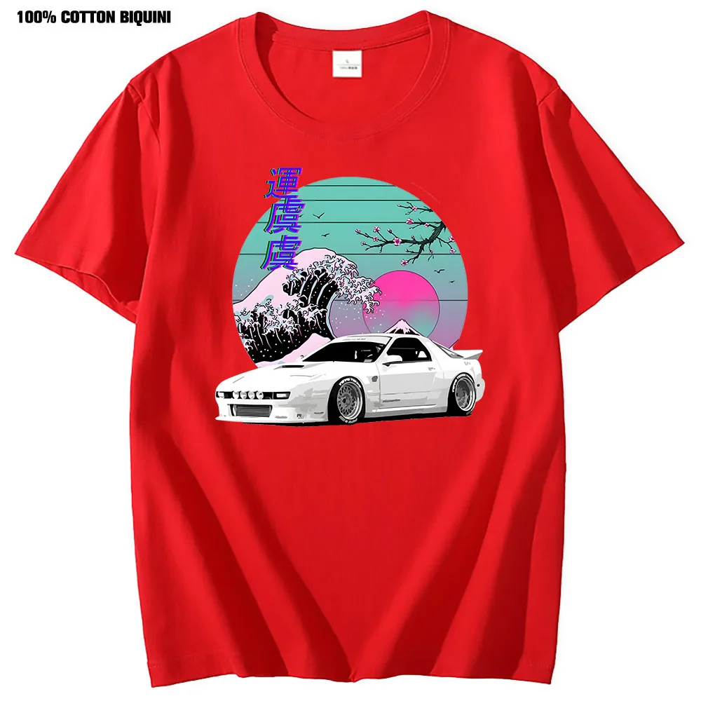 Anime Shirt For Japanese Vaporwave JDM Legend Car RX7 Print T Shirts Harajuku Japanese Cars Mens 100% Cotton Classic T-Shirt