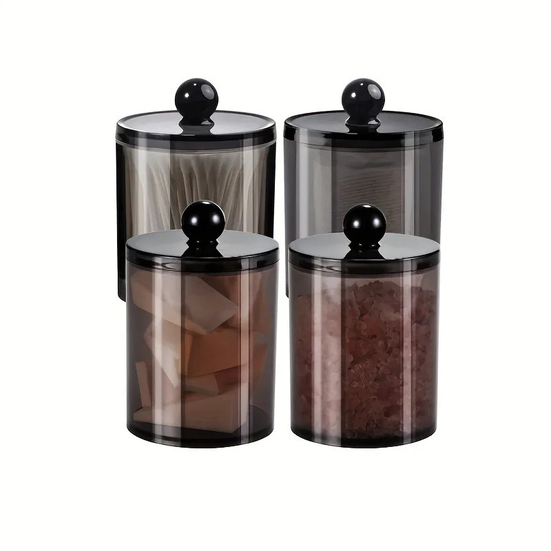 

1/2PCS Qtip Dispenser Apothecary Jars Bathroom Jar 10 oz Black Plastic Holder Storage Box for Cotton Ball, Swab Cotton