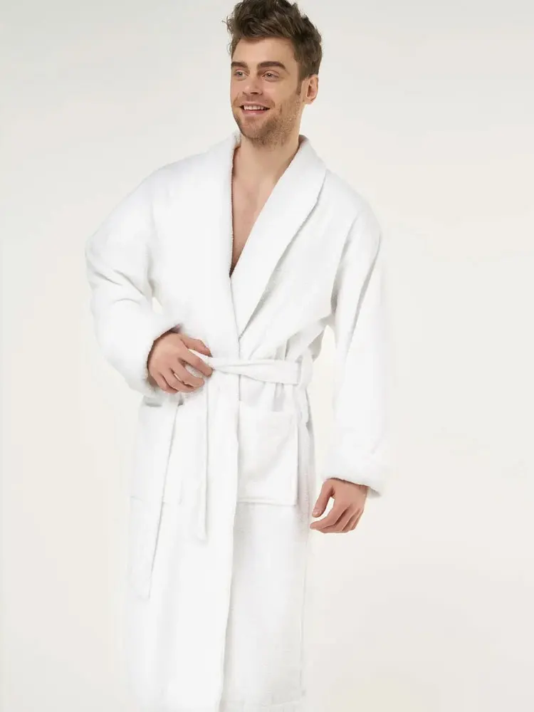 

Super Soft Microfleece Men's Plush Bathrobes Flannel Robes Shawl Collar White BathRobe Thick Winter 2024 Robes Night Kimono New