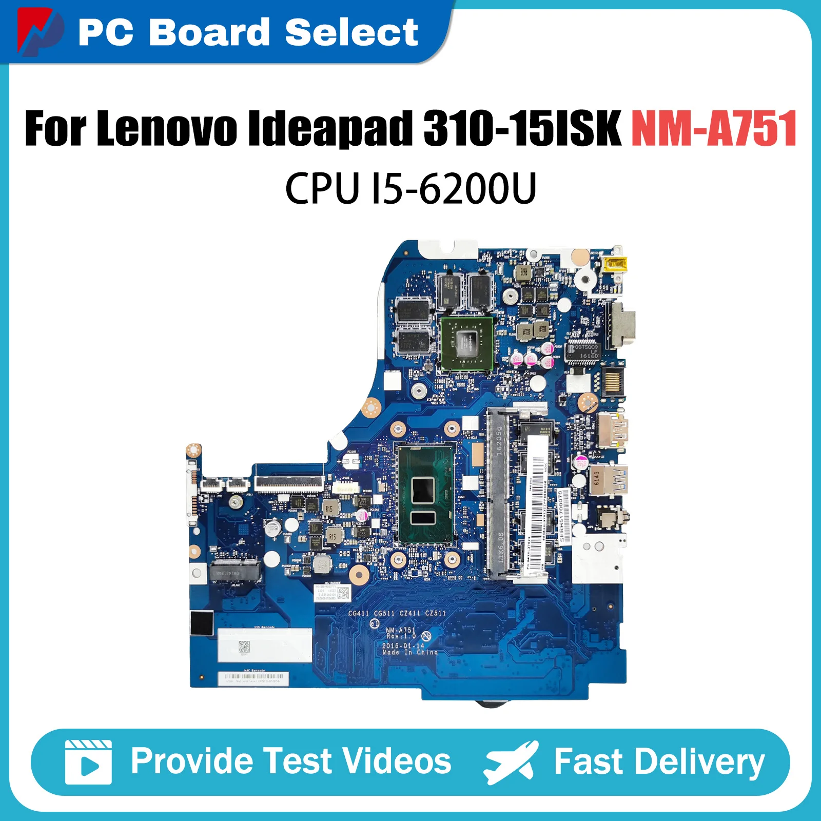 

NM-A751 Notebook Mainboard For Lenovo Ideapad 310-15ISK 510-15ISK Laptop Motherboard With I5-6200U CPU 5B20L35898 4G GPU 15Inch