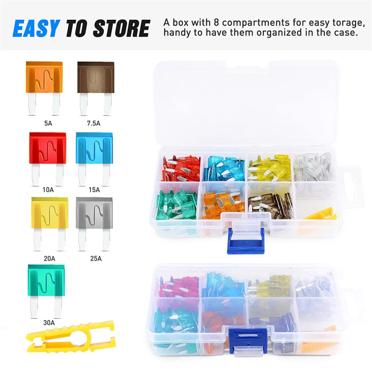 10pcs Fuse Holder with 120Pcs Car Fuses (5A-30A), 14AWG Fuse Holders for Auto -T45C