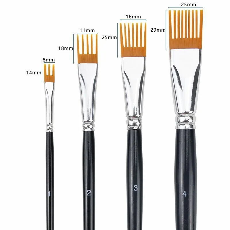4-teiliges Alien-Toothed-Ölpinsel-Set mit flachem Kopf und Kamm, professioneller Holzgriff, Nylonhaar, Kunstpinsel, Spezialpinsel – Detail 10