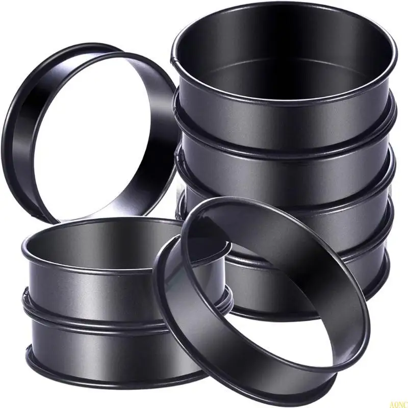 A0NC 8 قطع قوالب طهي معدنية متعددة الاستخدامات، قوالب الكعك الإنجليزية، حلقات الخبز الصغيرة #3