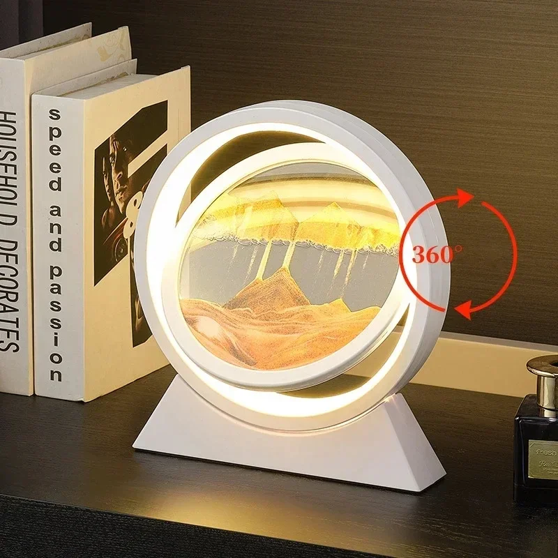 LED mobile sand painting table lamp sand night light 3D sand scene hourglass ambient bedside lamp sand painting home decoration