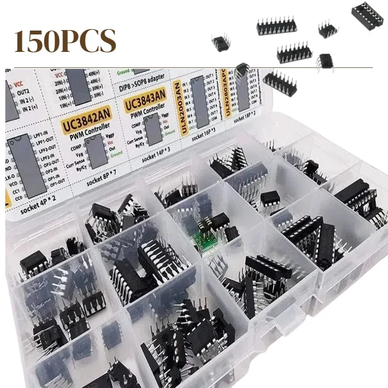 150pcs LM358 JRC4558 LM393 LM339 TDA2030A PC817 ICL7660 NE555 DIP Integrated Circuit Chip IC Boxed Chip Assortment Amplifier