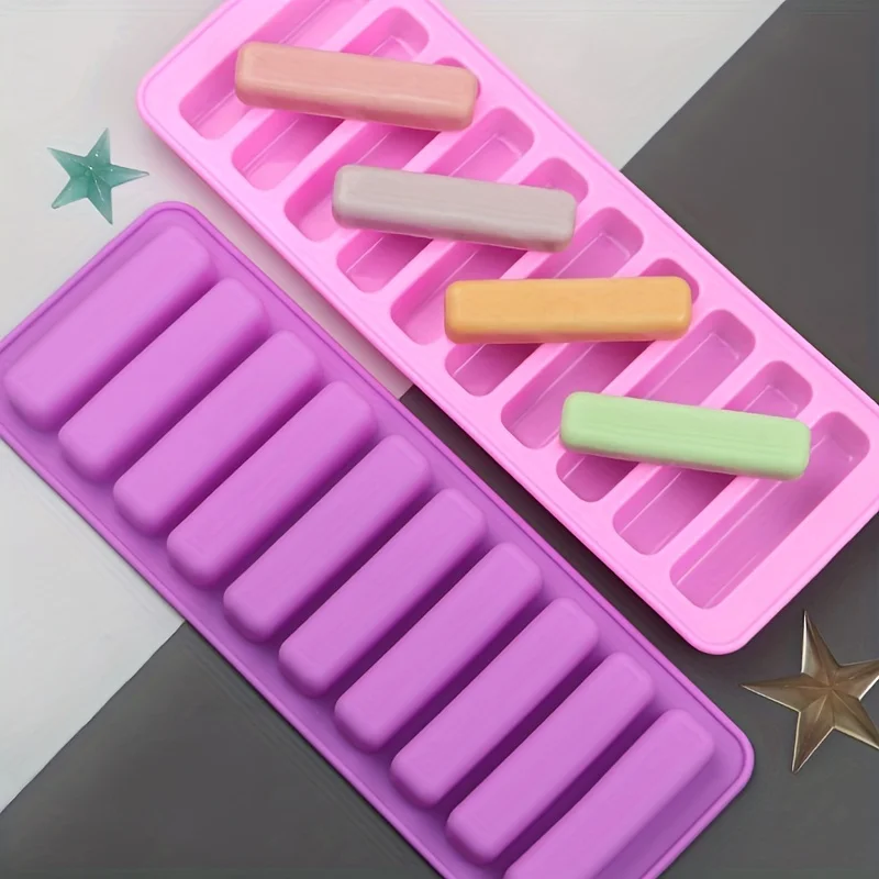 10 Grids Long Stick Ice Tray Non-Stick Easy Release Push Popsicle Out Cylinder Silicone Ice Cube Mould Tray Jelly Chocolate Mold