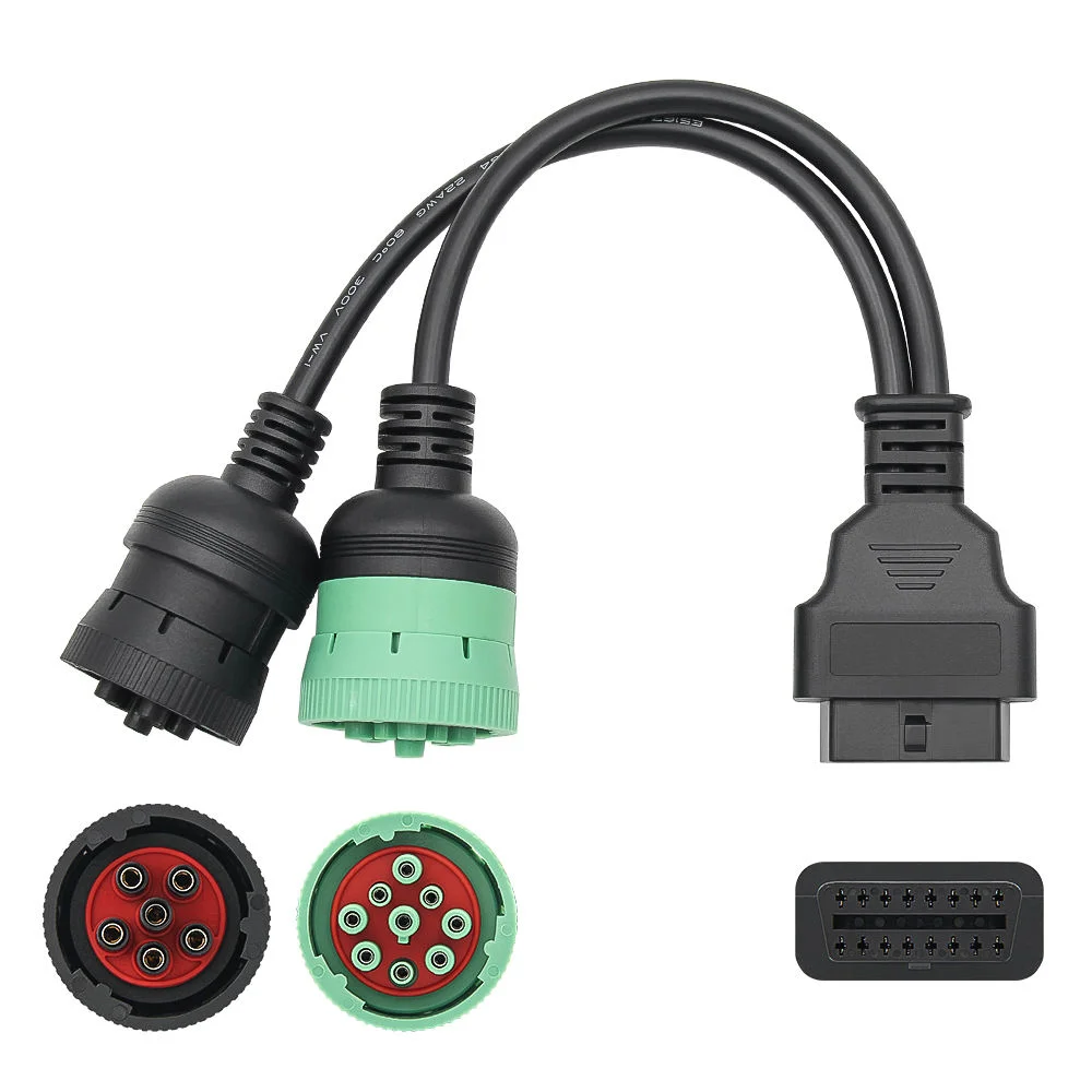 for Cummins/CAT/Deutsche etc. J1939 Compatible for 9Pin Truck OBD Adapter  J1708 6Pin Connector to OBD2 16Pin Interface Y Cable