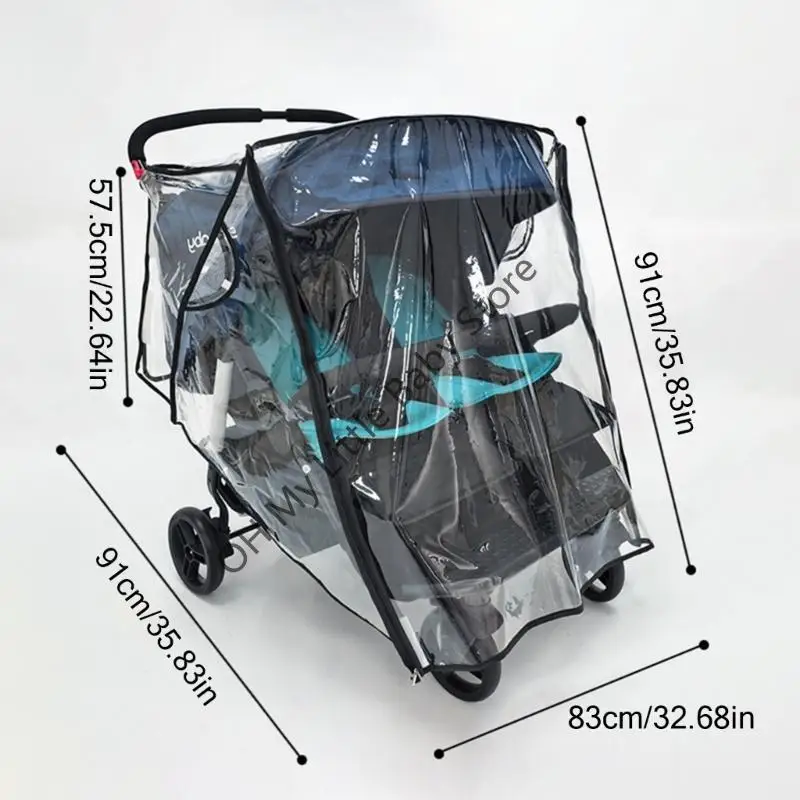 M76C عربات مزدوجة غطاء للمطر معطف واق من المطر إيفا تصميم جيد التهوية جيب تخزين مناسب للاستخدام الخارجي للطفل التوأم #6