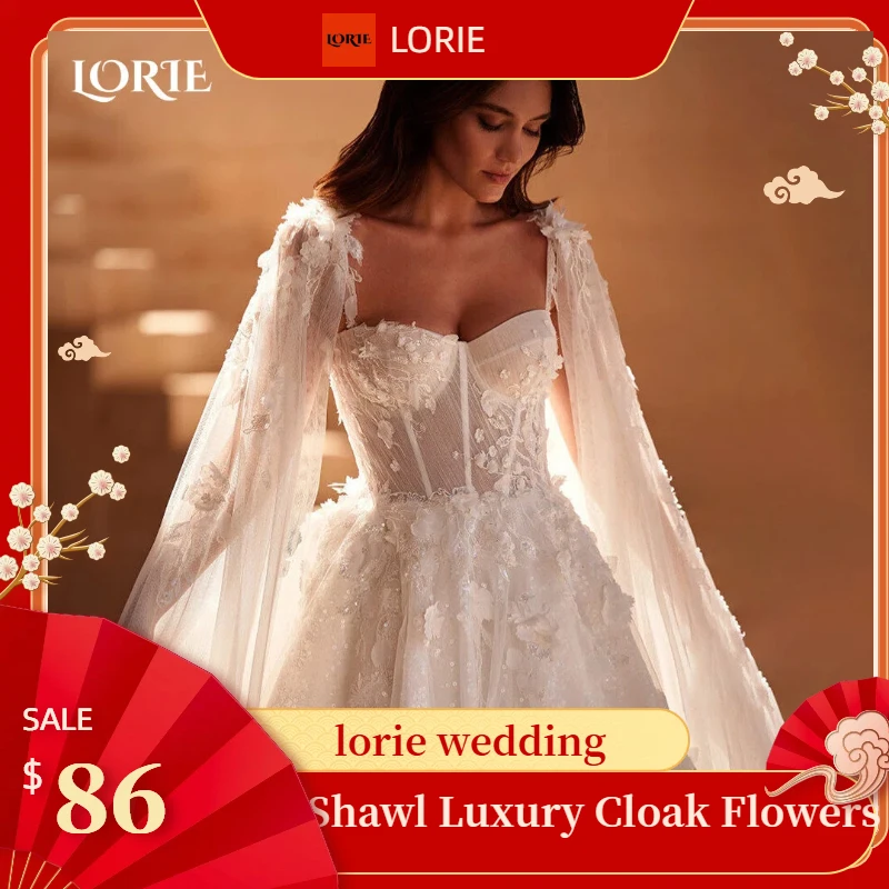

LORIE Elegant Lace Wedding Dresses Appliques Strapless A-Line Shawl Luxury Cloak Sweetheart Bridal Gown Customized Bride Dresses