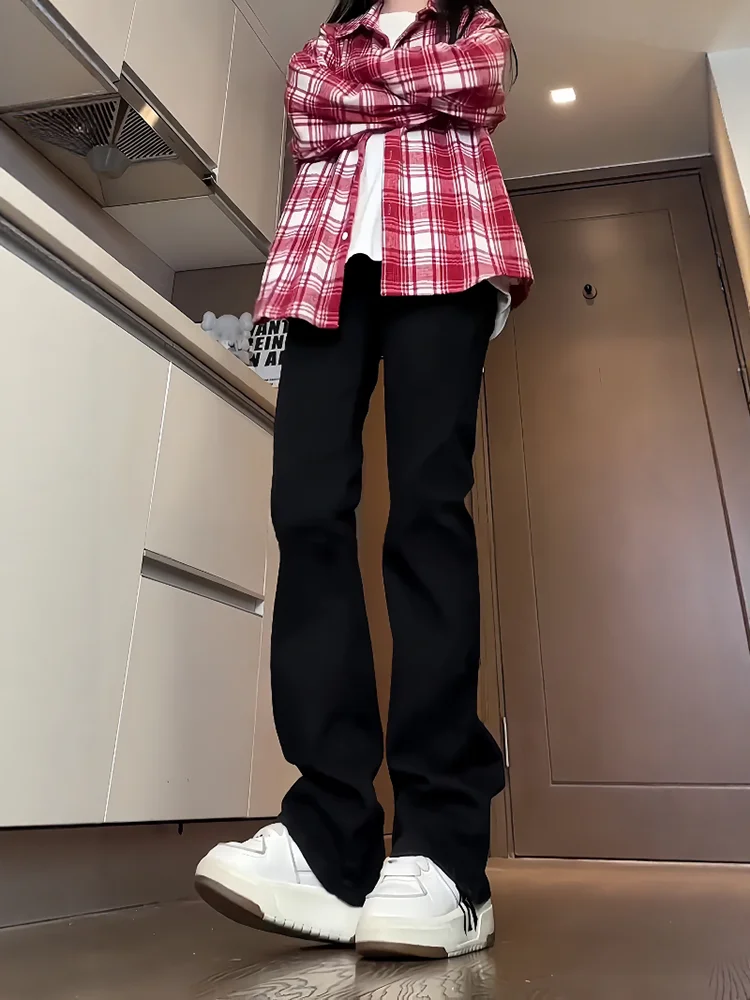 

Cleanfit Bla Thiened Elastic Slim Fit Straight Leg Jeans American High Street Knife Flared Pants Youth Casual Denim