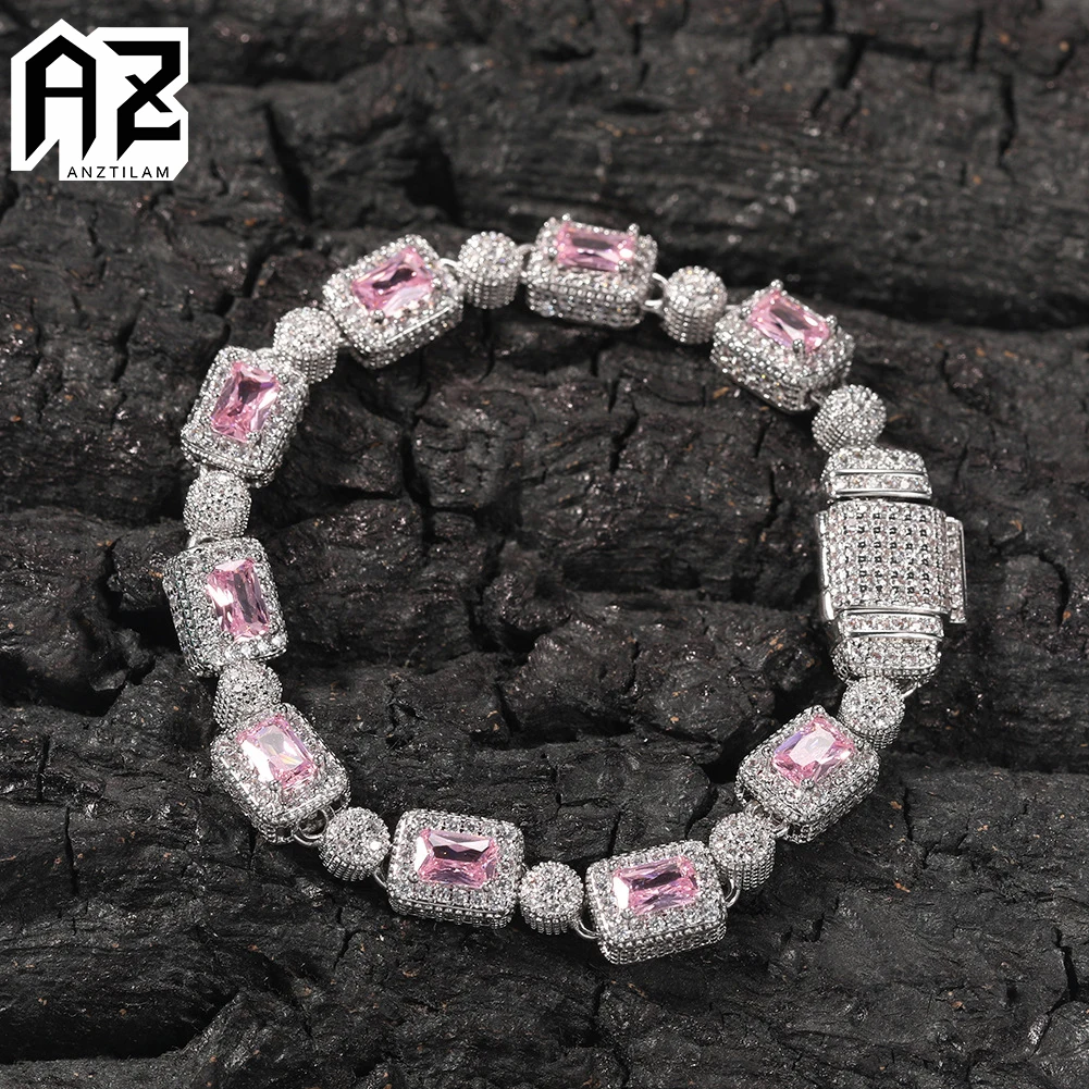 

AZ 8mm Pink Square Zircon Chain Bracelet Iced Out Tennis Link Bracelet for Men Women Hip Hop Zircon Goth Hand Chain Free Ship