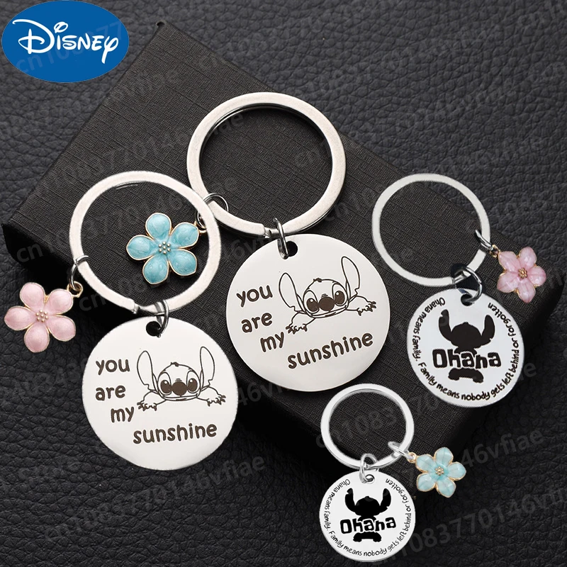 New Anime Disney Stitch Petal Series Metal Keychains Kawaii Delicate Backpack Pendant Christmas Present Decorative Accessories