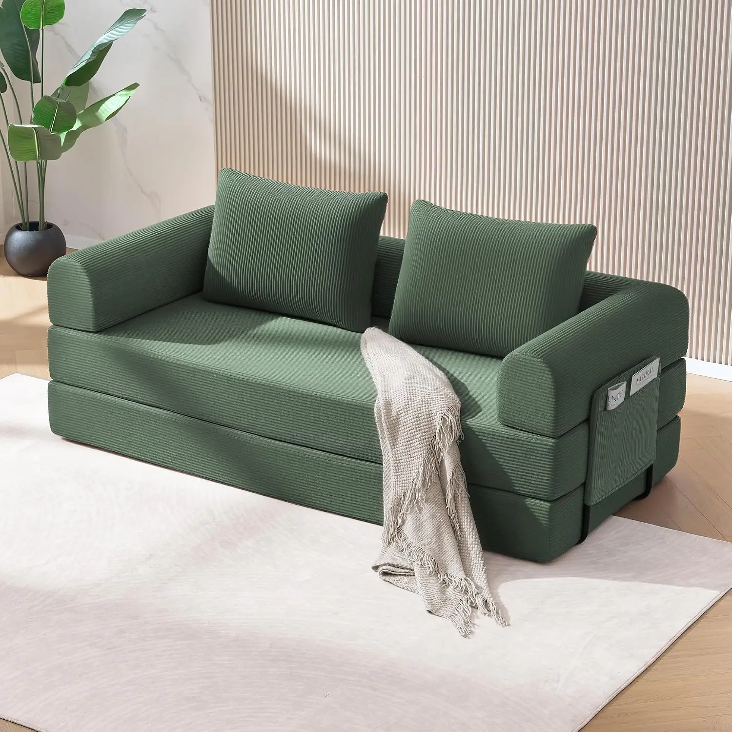 4-in-1 Boneless Folding Convertible Sofa Bed, 78 Inch Corduroy Loveseat Sleeper Couches with Pull Out Bed, Futon, Customized