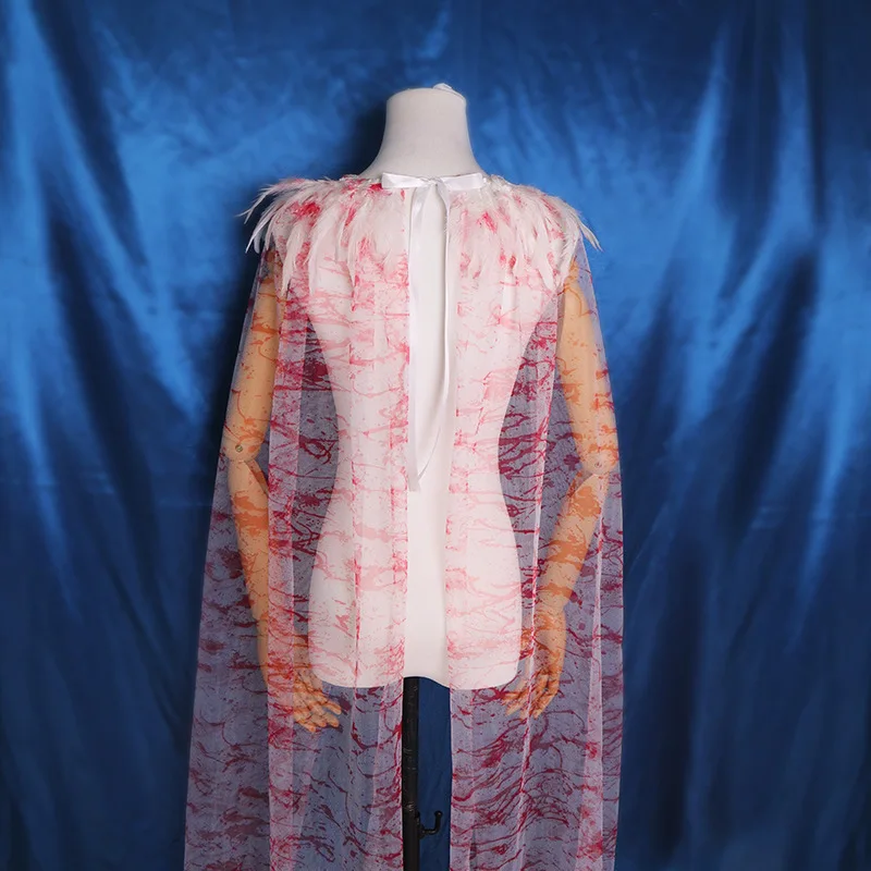 

Feather Harness Cloak Premium Bloodstain Mesh Cape Horror Bride Shawl White White Tulle Veil For Halloween Party Horror Themed