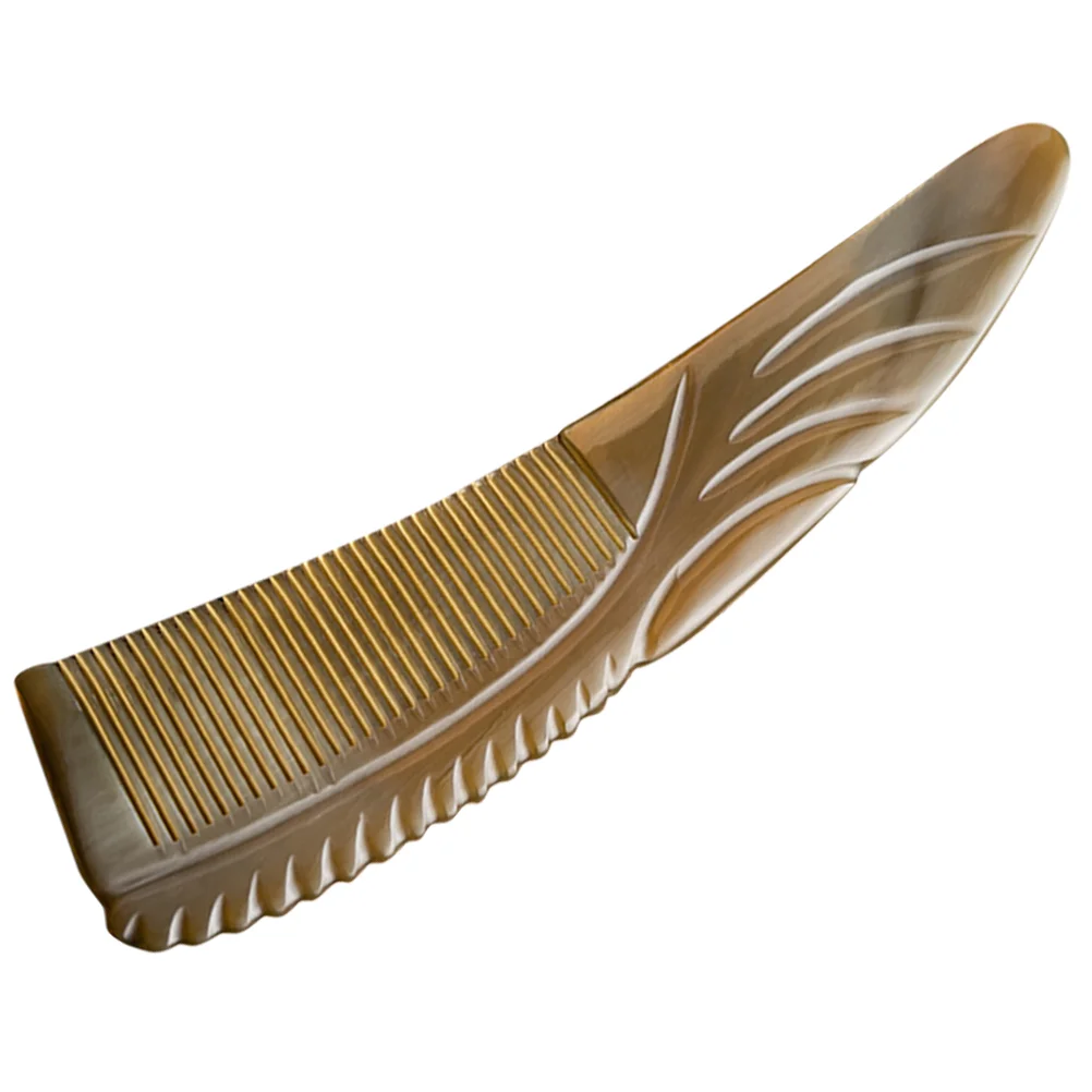 Horn Comb Thickened Downward Curved Floral Massage Gift (16cm Comb) Ox for Men Women Cattle Horns Detangling Women's