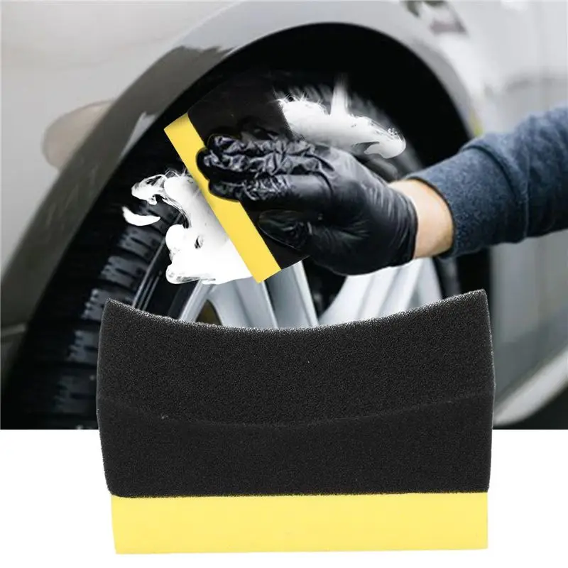 Unusual 50X Professional Automotive Car Wheel Washer Tyre Tire Dressing Applicator Curved Foam Sponge Pad Black+Yellow