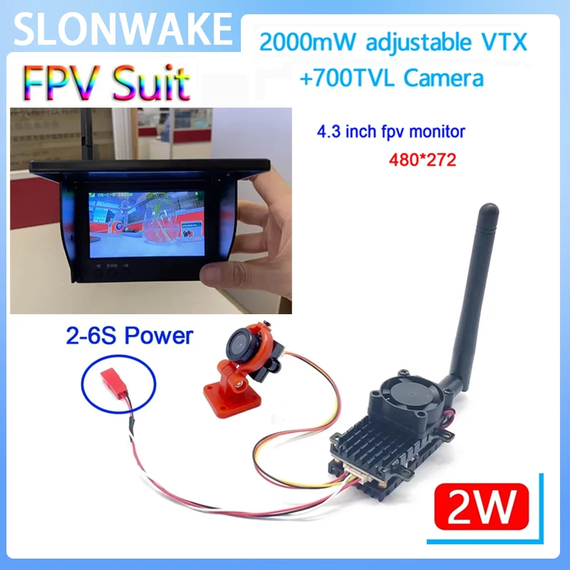 

Over 20Km Range 5.8G 2W FPV Wireless Transmitter and CMOS 700TVL camera with 5.8G 48CH FPV Monitor 480*272PX for RC Playing Part