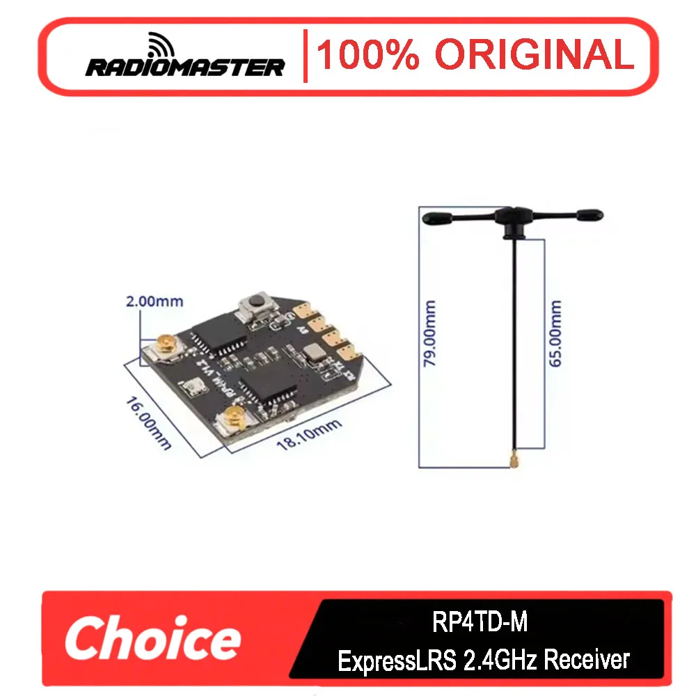

Radiomaster RP4TD-M ELRS 2,4 ГГц Mini RX — двойная антенна True Diversity, быстрый отклик, низкая задержка для плавного полета FPV