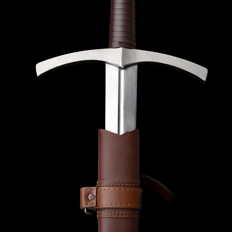 Knight Bastard European Medieval Sword Full Size 5160 Carbon Steel Unsharp Leather Wrapped Wood Scabbard Collection Decor Prop - view 3