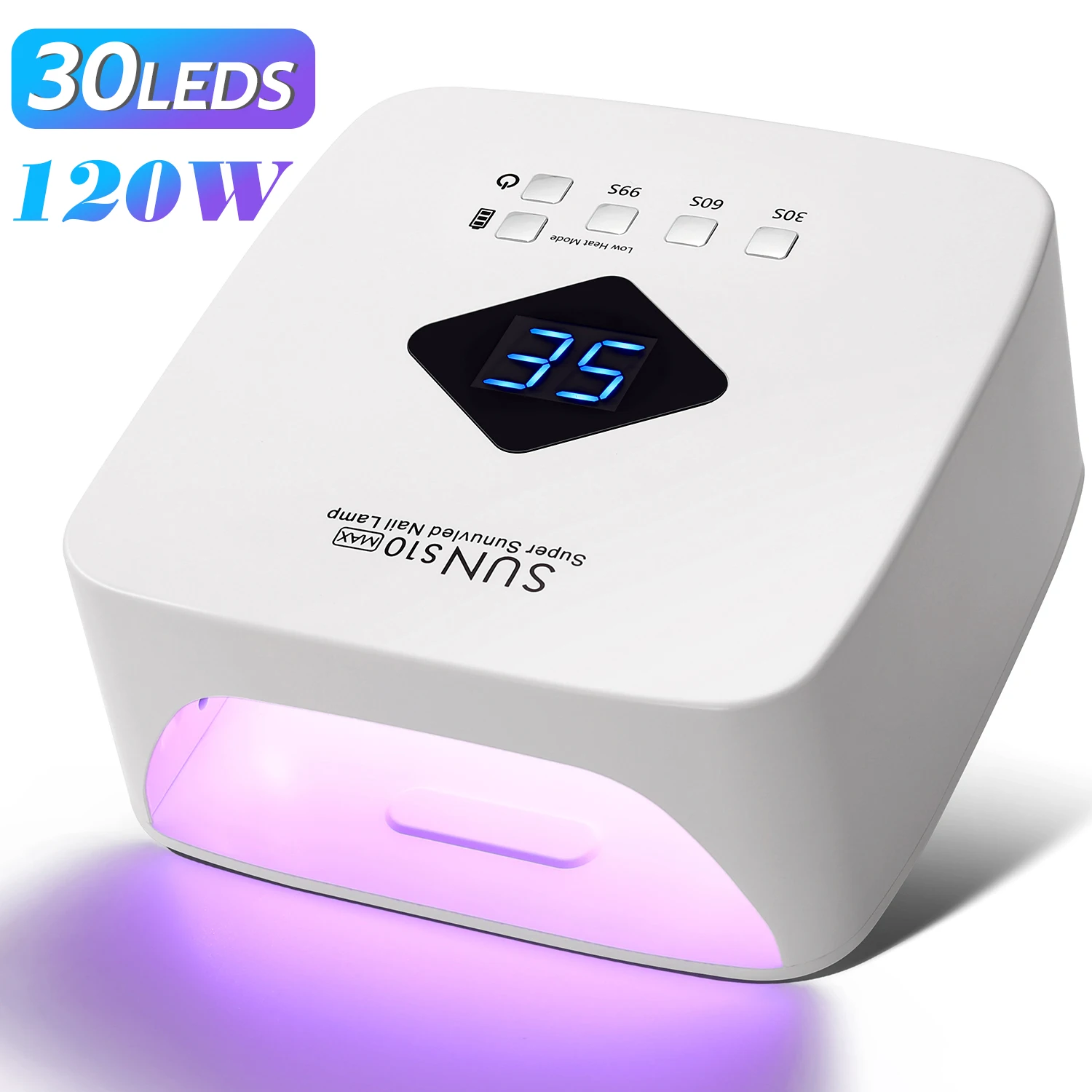 120W UV LED Nail Lamp Professional 30 LEDs Nail Dryer with 3 Timer Settings Rechargeable Manicure Lamp for Curing All Nails Gel