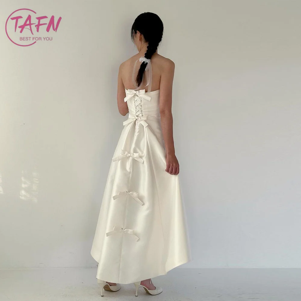 TAFN 4 Styles Wedding Reception Dresses Strapless Detachable Sleeves and Shawl Korea Bridal Gown Ankle-Length Photo Shoot Dress