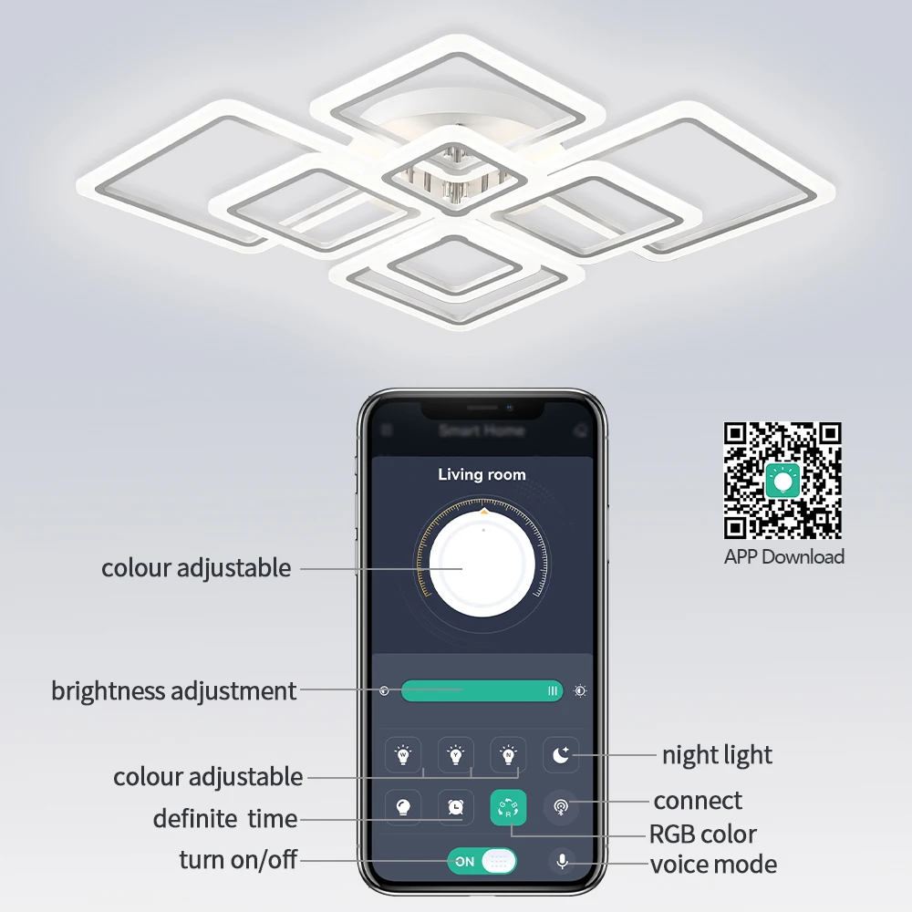 Ceiling chandelier square led lights Remote control app control bedroom lamps Interior lustre house modern ceiling chandelier