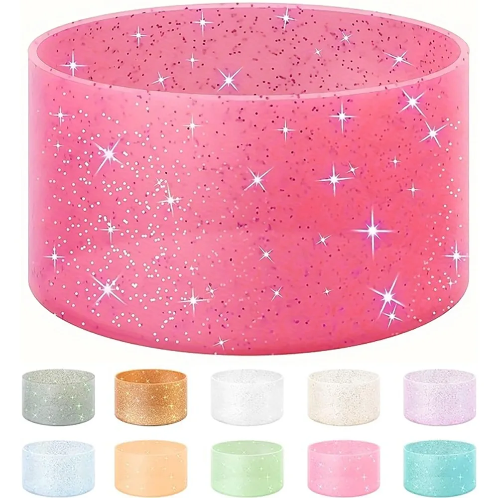 1/6PCS Glitter Cup Sleeves for Stanley 12-24OZ Tumblers Silicone Coaster Bottom Sleeve Cover Bumper Boot Fits 2.8-2.95 Inch Base