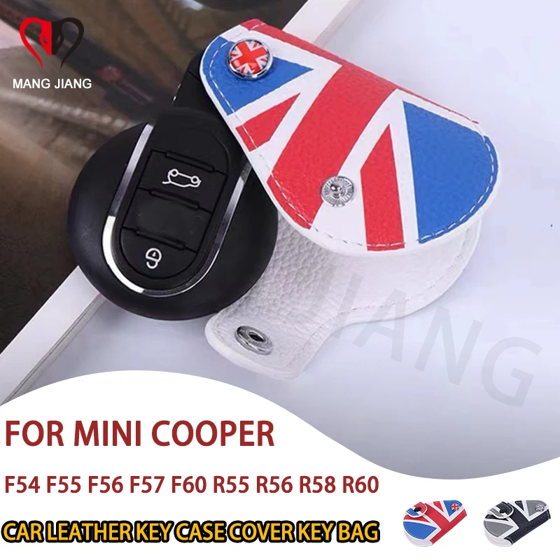 Car Smart Key Case Cover Leather Union Jack Key Bag For Mini Cooper F54 F55 F56 F57 F60 R55 R56 R57 R60 R61 Auto Accessories