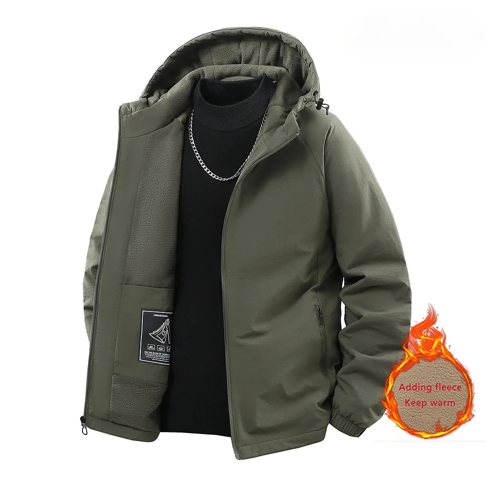 

Осень-зима, спортивная бейсбольная куртка на флисовой подкладке, мужская утолщенная ветровка с капюшоном, мужская ветрозащитная теплая верхняя одежда