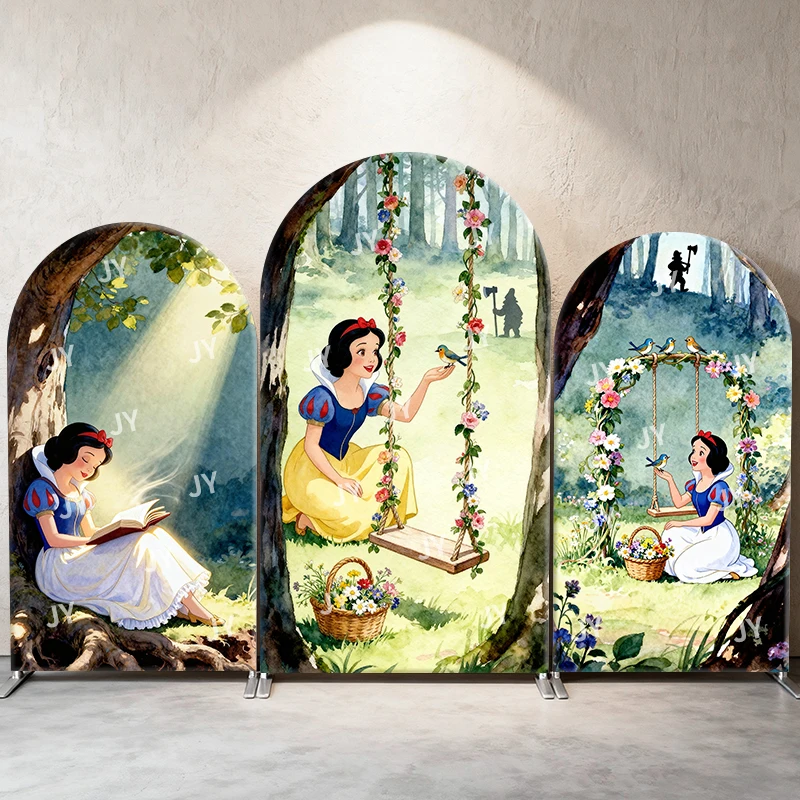 

Snow White Arch Backdrop Cover Watercolor Forest Scene Princess Theme Kids Birthday Party Decoration Photo Booth Background
