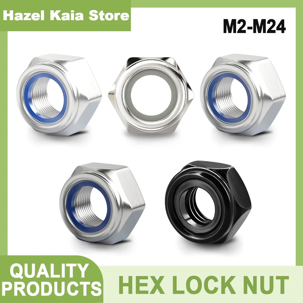 1~100 Stück DIN985 304 Edelstahl/Sechskant-Nylon-Selbstsichernde Muttern Sicherungsmutter Einschub-Sicherungsmutter M2 M2.5M3M4M5M6M8M10M12M14M16M18M20